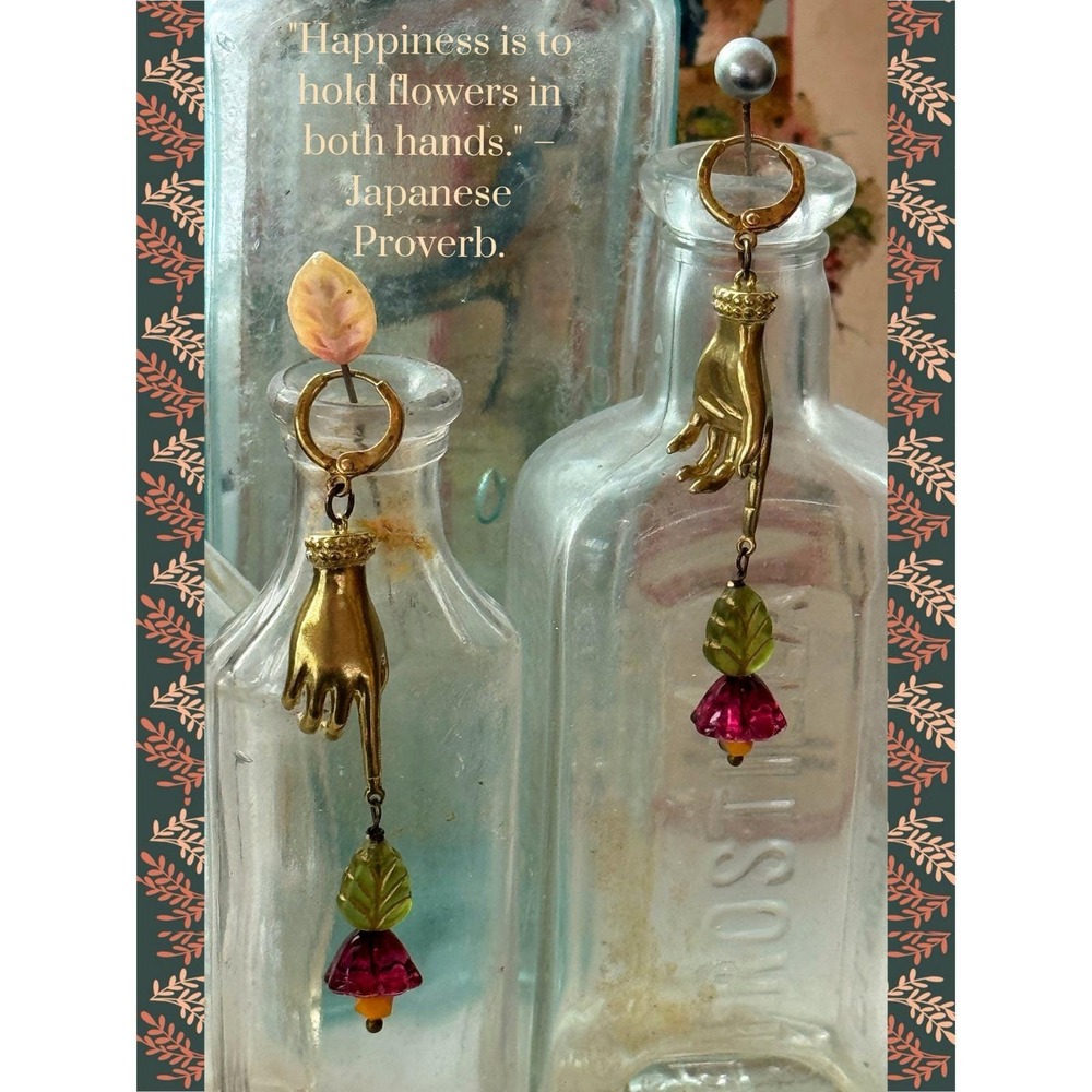 Held in Bloom| Handmade Earrings| Brass and‎ Czech Glass| Cottagecore
